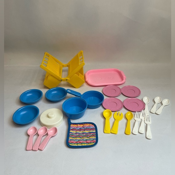 Vintage Fisher Price Fun with Foods Dishes Drying Rack LOT 25 Pieces - Picture 1 of 5